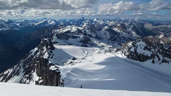 Looking down from the summit ridge. We were done the steepest part now.
