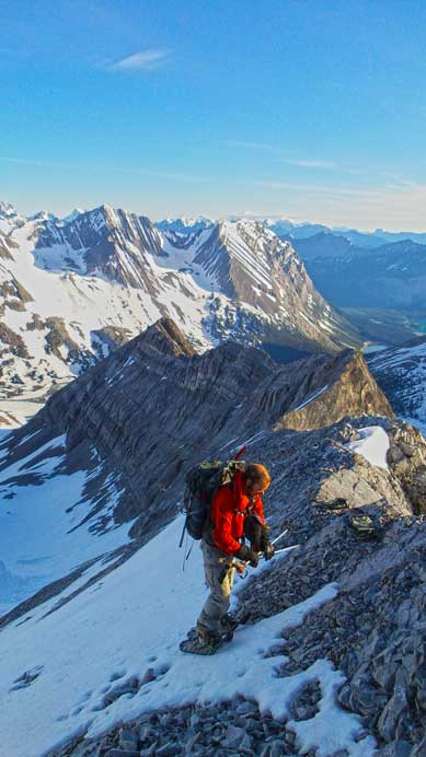 Ben cresting the summit ridge