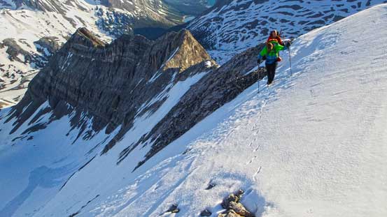 Vern and Ben crossing the exposed snow near the summit