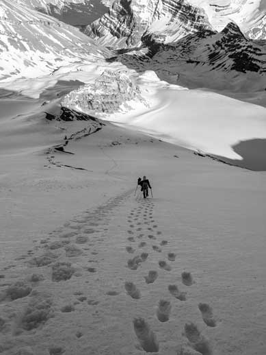 Dropping down the big slope. Photo by Vern