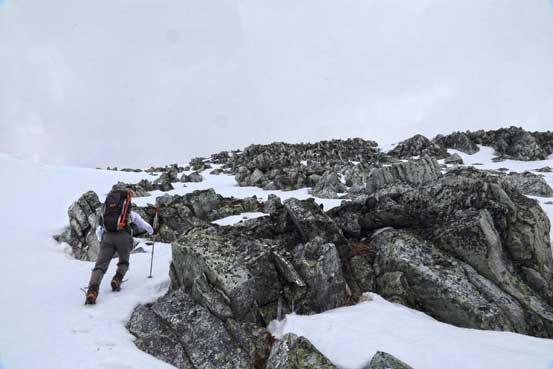 Me nearing the ridge. I'd soon don crampons as the snow was hard to kick in