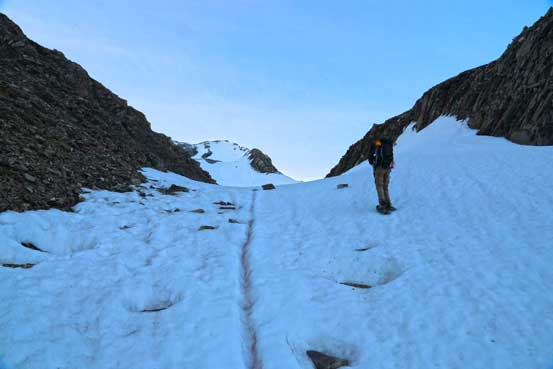 Me snowshoeing up the initial part of this long gully. Photo by Ben