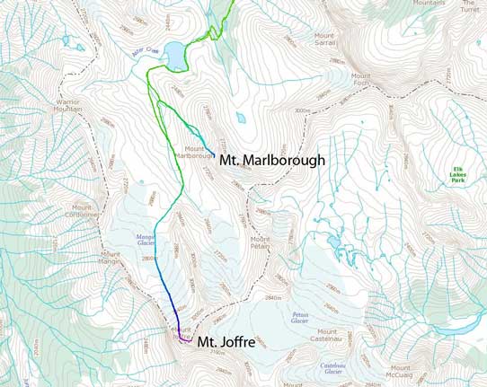 Ascent route for Mt. Joffre and Mt. Marlborough