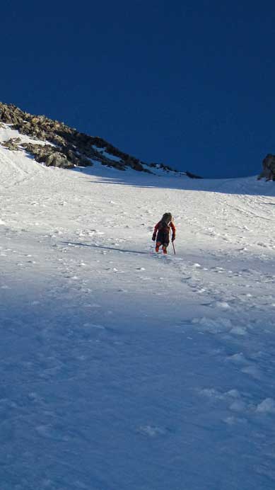Start to climb up the gully/south face