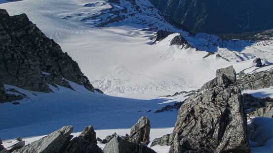 Looking down at the steep gully we just ascended