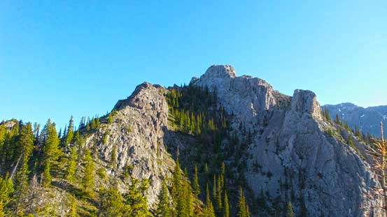 Looking up towards the rockwall where we have to drop to the left