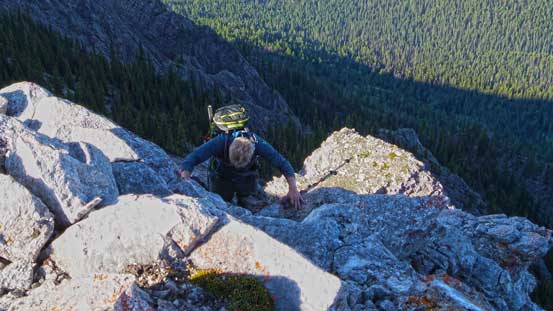 Josh coming up the ridge proper