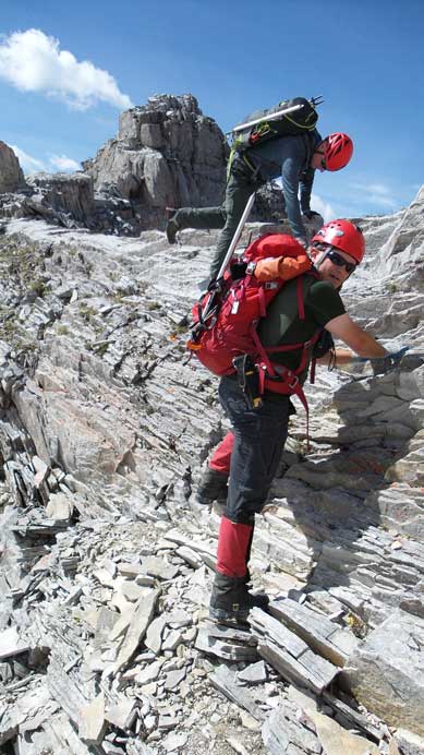 Descending a bit to access the scree ledge