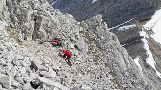 Josh and Brandon scrambling up the summit block.