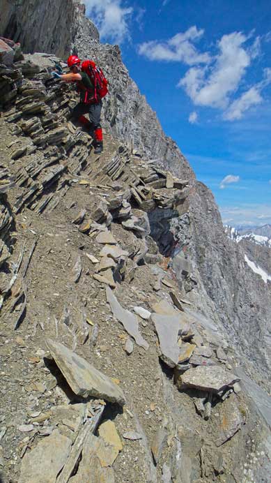 The ledge is pretty narrow and loose at places