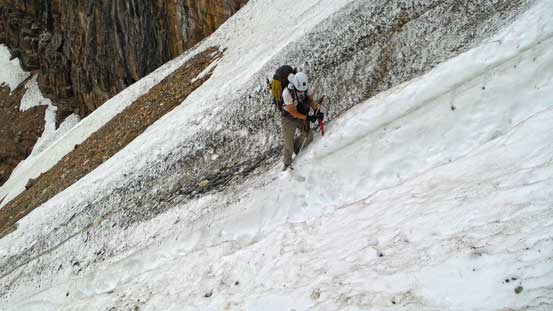 Ben ascending snow towards Abbot Pass