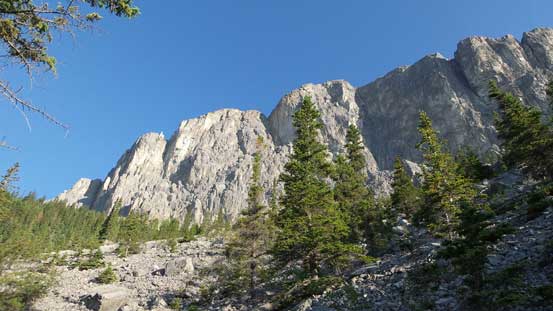 Looking up Yamuska's impressive cliffs