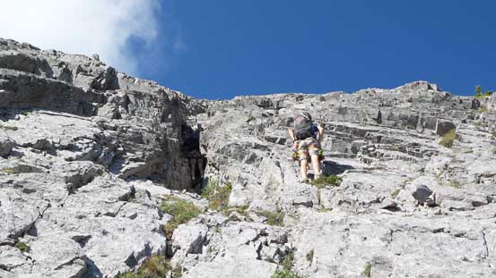 Here Ken led up another 5th class chimney. We didn't bother with rope this time. 