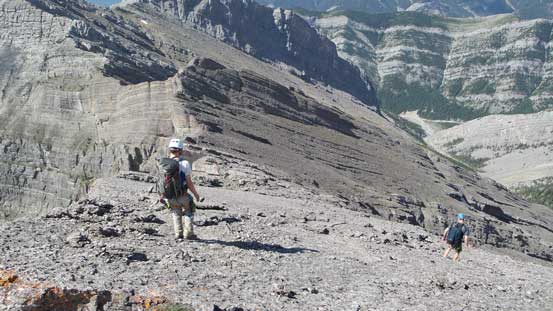Walking down slabs from the summit of Goat Mountain
