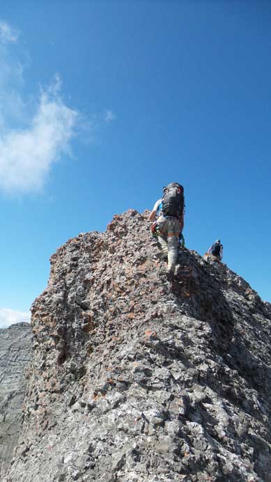 Scrambling typical terrain on the connecting ridge to Peak 5