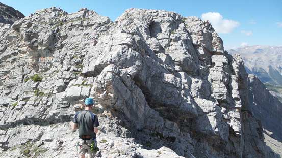 Ken studying the next major obstacle. Note the dark crack leading from center of this picture to bottom right. That's where we'll go