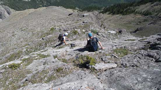 Then we down-climbed to a good scree ledge
