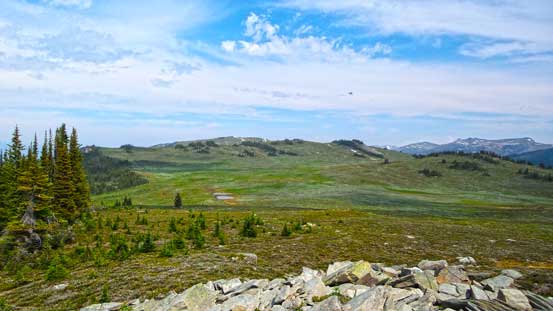 On the broad ridge, looking ahead to the true summit - way in the distance