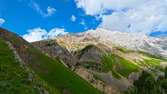 Around the south corner, looking towards Mt. Evan-Thomas