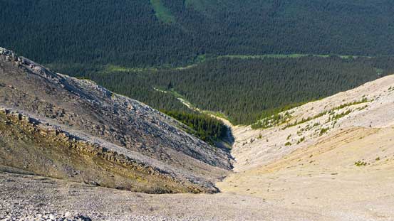 Looking down the big drainage. I went up the right side and down the left side of it.