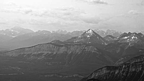 Smoky view towards Pyramid Mountain