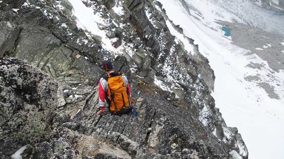 Ferenc starting the traverse to true summit