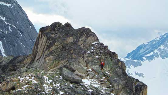Ferenc searching for a route up the true summit