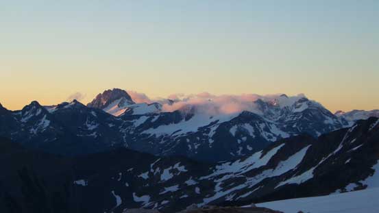 Taurus Mountain and other peaks in the Purcells on alpenglow