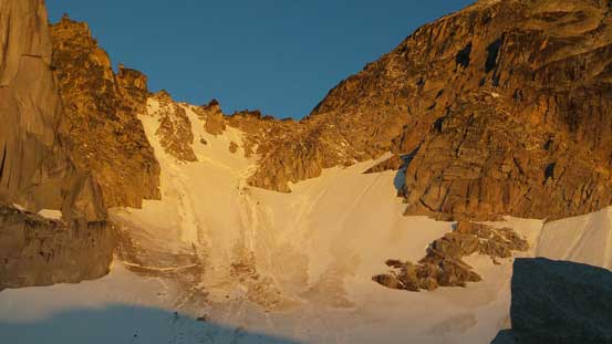 The steep snow climb to Bugaboo/Snowpatch col