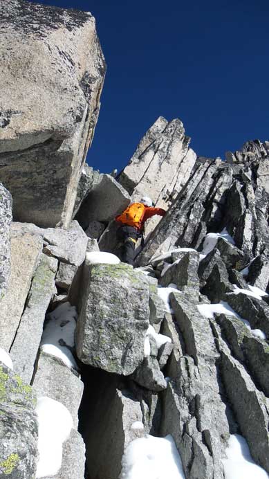 Ben about to ascend the diving board rock section.