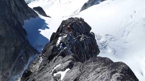 Note the icy on the right (west) side. We couldn't use any of the ledges on that side...