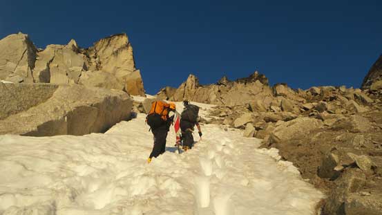 Ascending steep snow towards B-S col