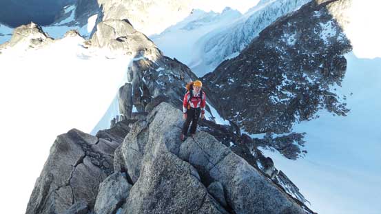 Ferenc just after the first crux. Behind him was the au-chevalling part. We came up from bottom left