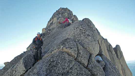 Higher up on the first peak. Charlie about to tackle the harder bit just before the summit