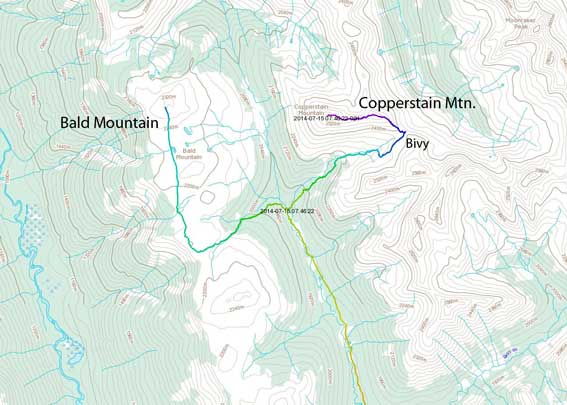Bald Mountain and Copperstain Mountain ascent route