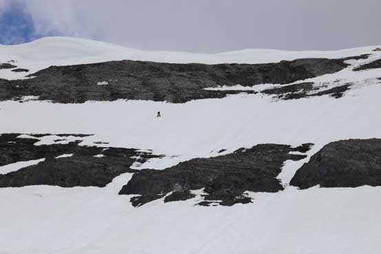 It's a long traverse on this snow band.. Photo by Ben
