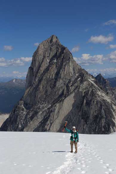 Me on Vowell Glacier, with Bugaboo Spire behind. Photo by Ben. 