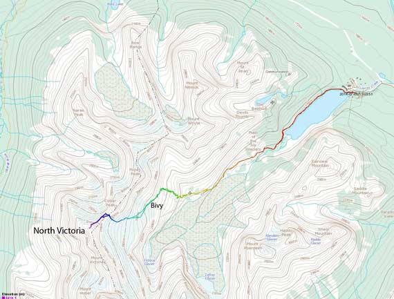 North Victoria ascent route via Victoria Glacier