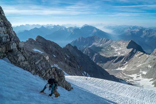 Me starting the final steep snow climb. Photo by Vern