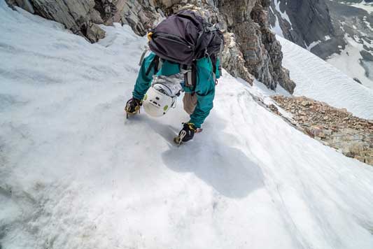 Me down-climbing the couloir. Photo by Vern