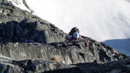 Ben climbing up a challenging step