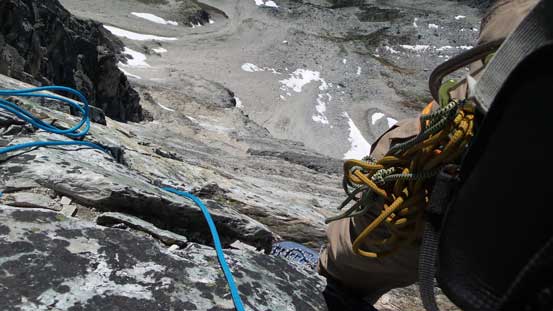 Looking down the rappel route from station #5