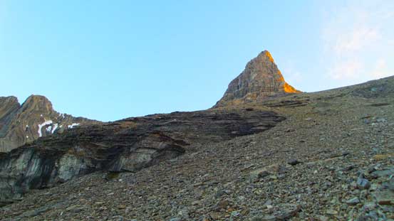 Looking up the long scree slog. We had to grind all the way to the base of this triangular face
