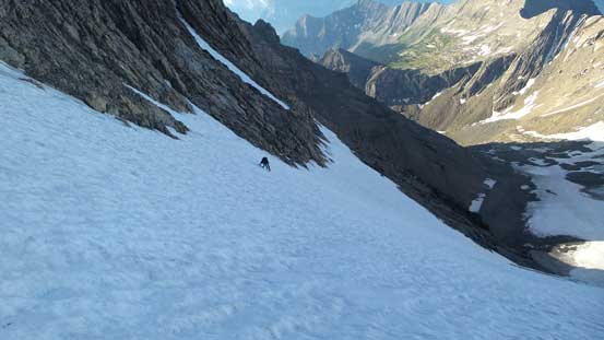 Looking down at Eric starting the traverse