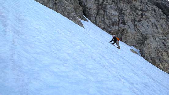Ben's route would avoid the 'schrund, but has more side-hill traverse