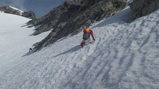 Ben traversing the steep snow