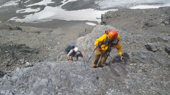 Vern and Eric ascending the typical terrain in the lower gully