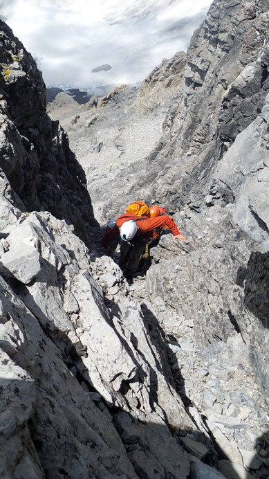 Scrambling up the loose chimney
