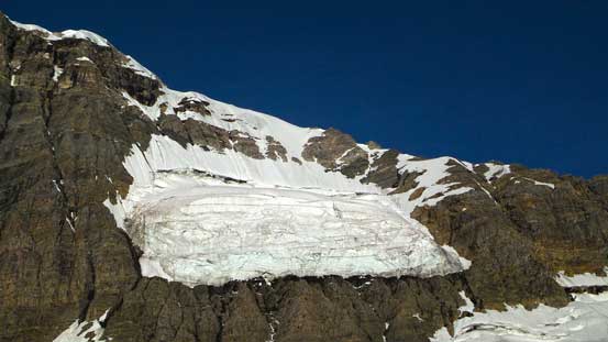 Hanging glacier on the East Face of KG - pretty much ready to fall off at any time!
