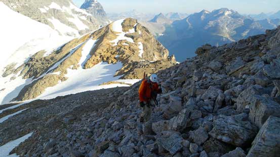 Easy scrambling near the summit